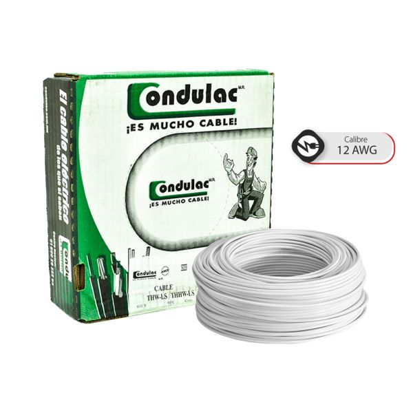  Caja 100 Mts Cable Blanco Thw Cal 12 Awg 100% cobre Condulac