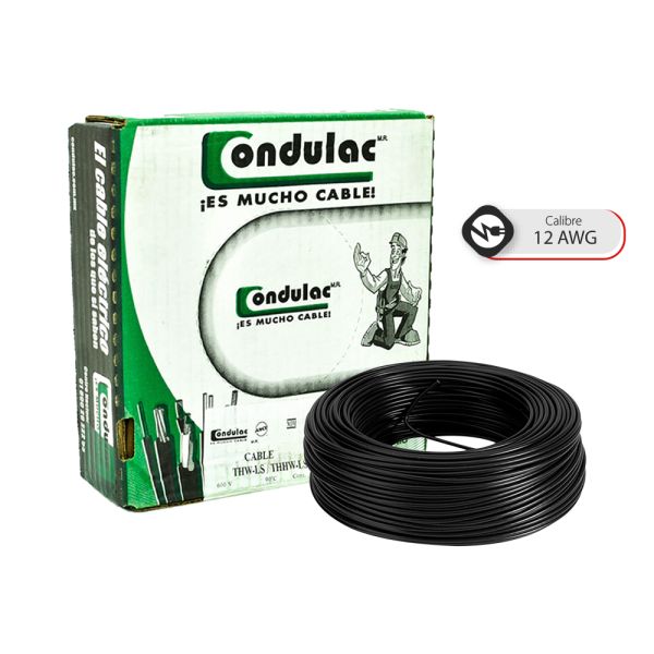 Caja 100 M., cable negro THW, calibre 12 Awg, 100% cobre Condulac 