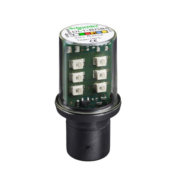 Bombilla LED, protegida, BA 15d, naranja, luz fija, 24 V CA/CC. DL1BDB5 Schneider Electric