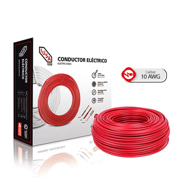 Caja 100 Mts Cable Iusa Rojo Thw Cal 10 Awg 100%cobre