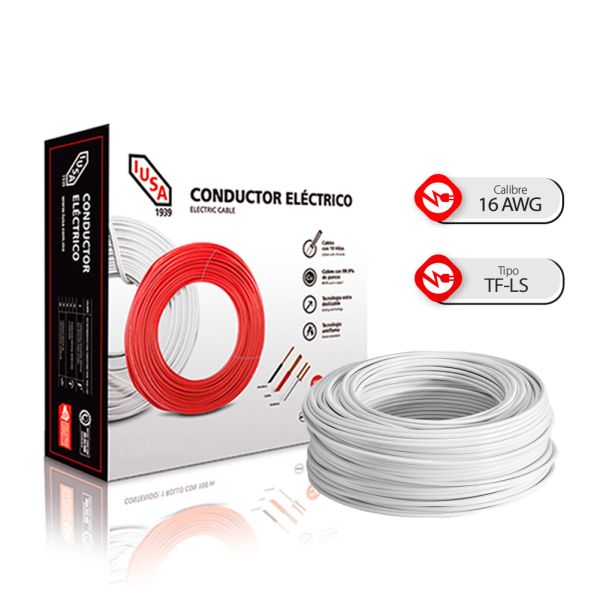 Caja 100 Mts Cable Iusa Blanco Thw Cal 16 Awg 100% Cobre