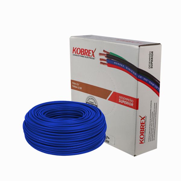 Caja de 100 M., cable azul THW, calibre 14, 100% cobre. CTHW-10AZ Kobrex