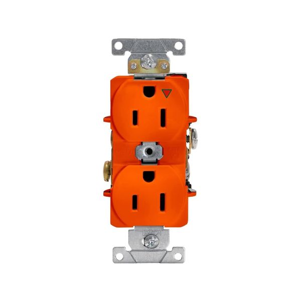 Contacto dúplex de grado industrial, con placa, 15 A, naranja. K13-05262-0IG Leviton