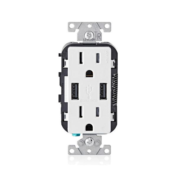 Contacto dúplex con entrada USB, 15 A, 2 polos. T5632-00W Leviton