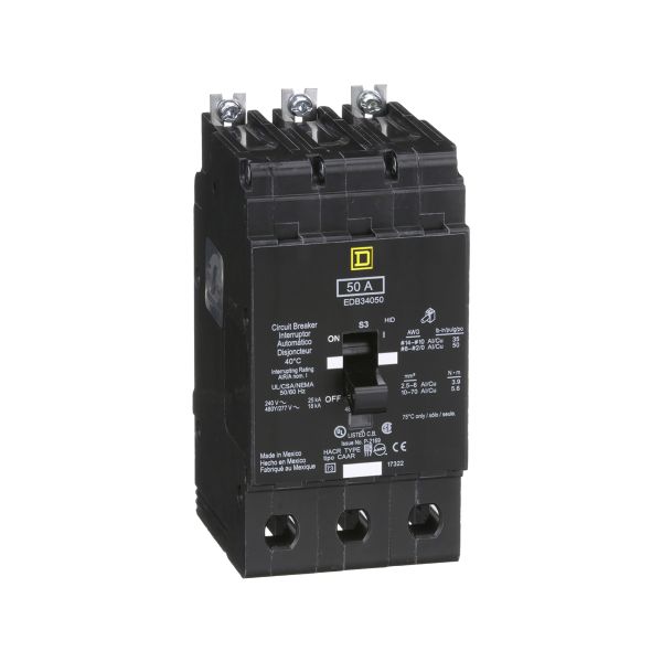 Interruptor Termomagnético EDB, 3 Polos, 50A, EDB34050 Schneider Electric