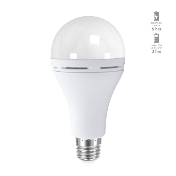 Foco LED A19 de emergencia recargable, 9 W, luz de día, Base E27, portátil, 09EMA19LED65MV Tecnolite