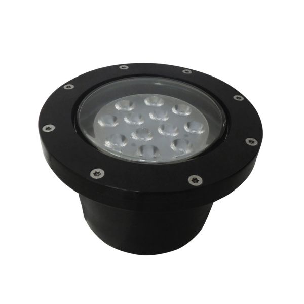 Lámpara LED, de exterior, empotrable en piso, luz suave cálida, 12 W, 3000 K, Negro.12HLED615MV30N Tecnolite