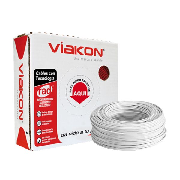 Caja 100 m Cable Eléctrico Blanco Calibre 12 100% Cobre Viakon