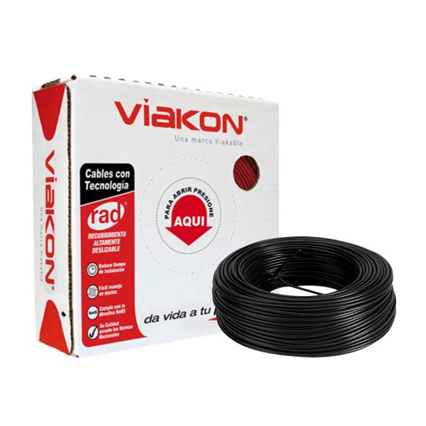 Caja 100 m Cable Eléctrico Negro Calibre 12 100% Cobre Viakon