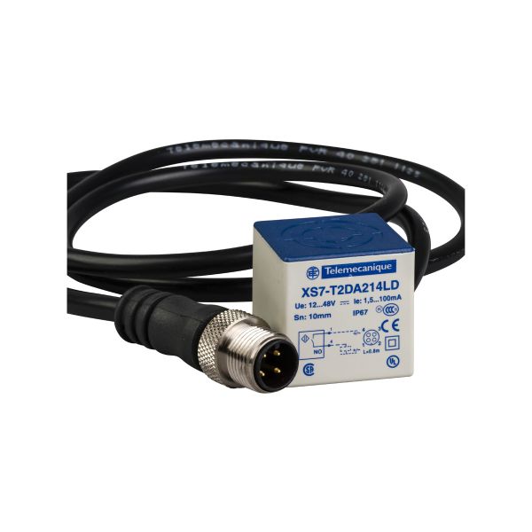 Sensor de proximidad inductivo, 26x26x26, plástico, Sn10mm, 12-48 VDC, M12. XS7T2PC440LD Schneider Electric